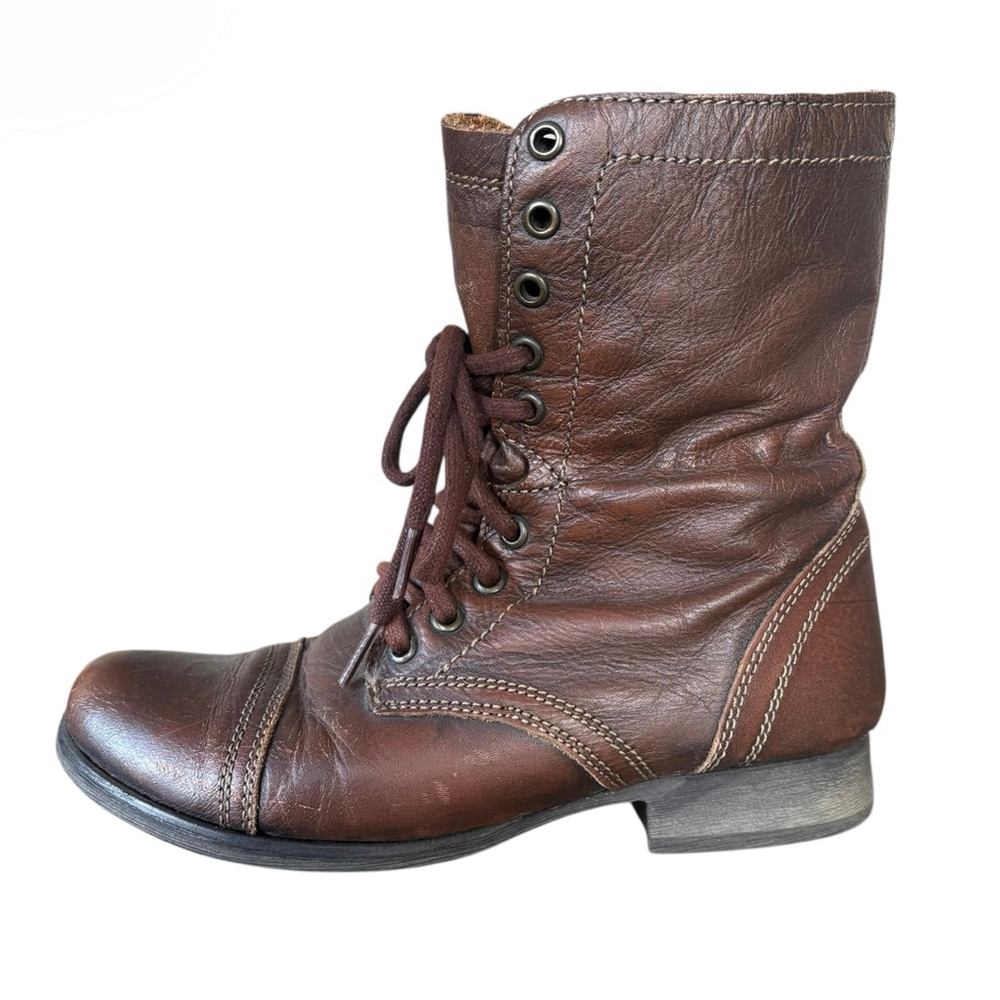 Steve Madden Combat Boots Size 7.5 Chestnut Brown